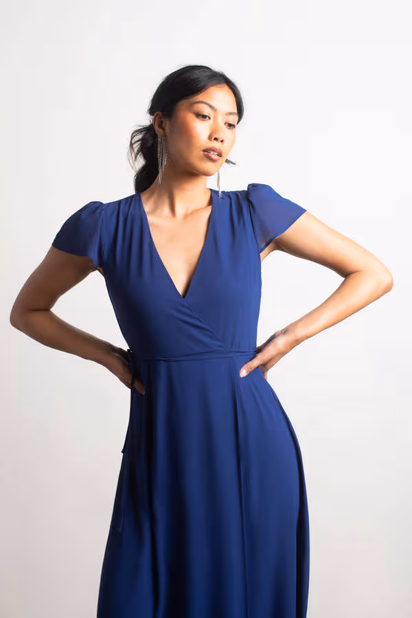 Be True Chiffon Wrap Maxi Dress - Navy