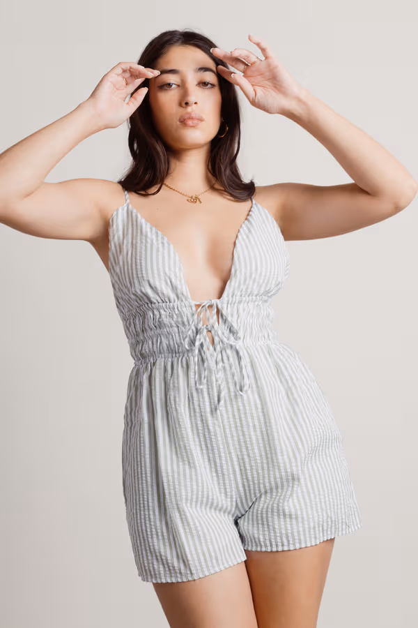 Summer Days Plunging Romper - Sage