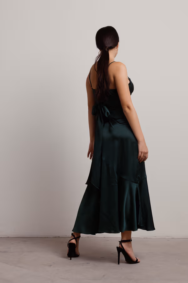 Rylie Satin High Slit Midi Dress - Navy