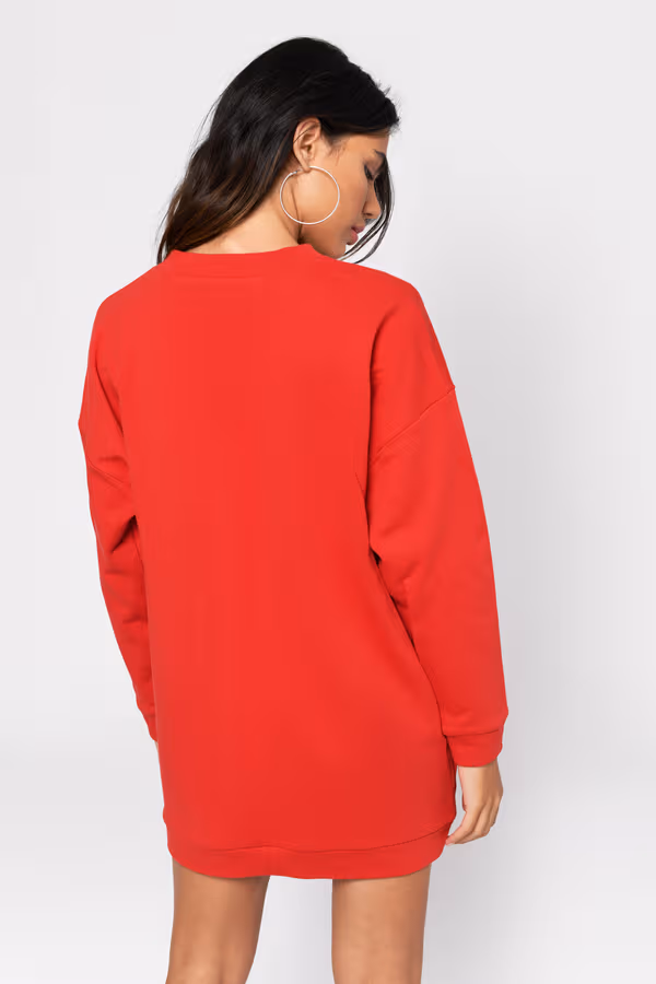 Not Your Average Oversized Plunging Mini Dress - Red