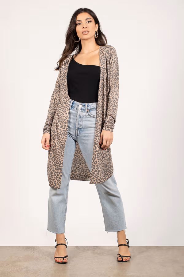 No Good Leopard Print Cardigan - Taupe Multi