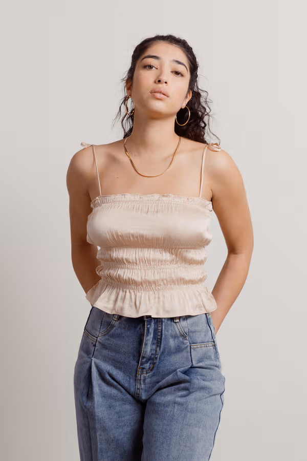 Many Hours Satin Top - Champagne