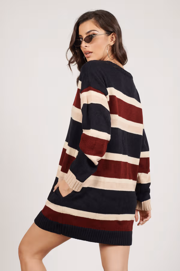Diana Stripe Sweater Mini Dress - Navy Multi