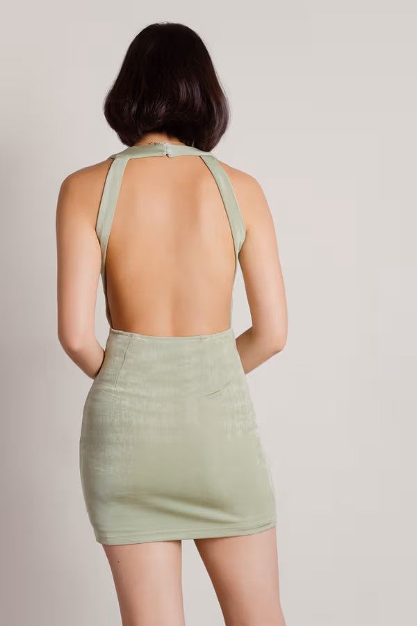 Dizzying Open Back Bodycon Mini Dress - Sage