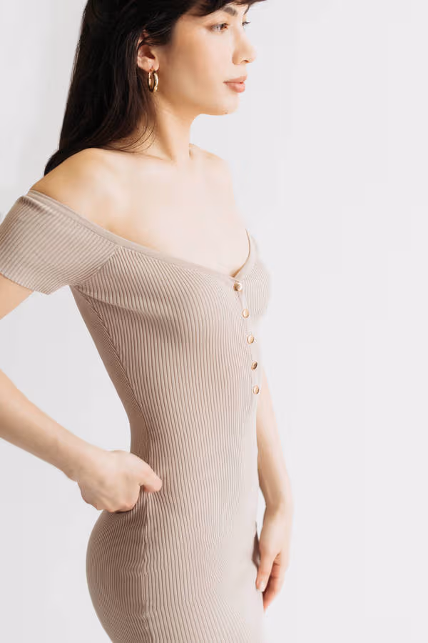 Gracelynn Ribbed Off The Shoulder Mini Dress - White