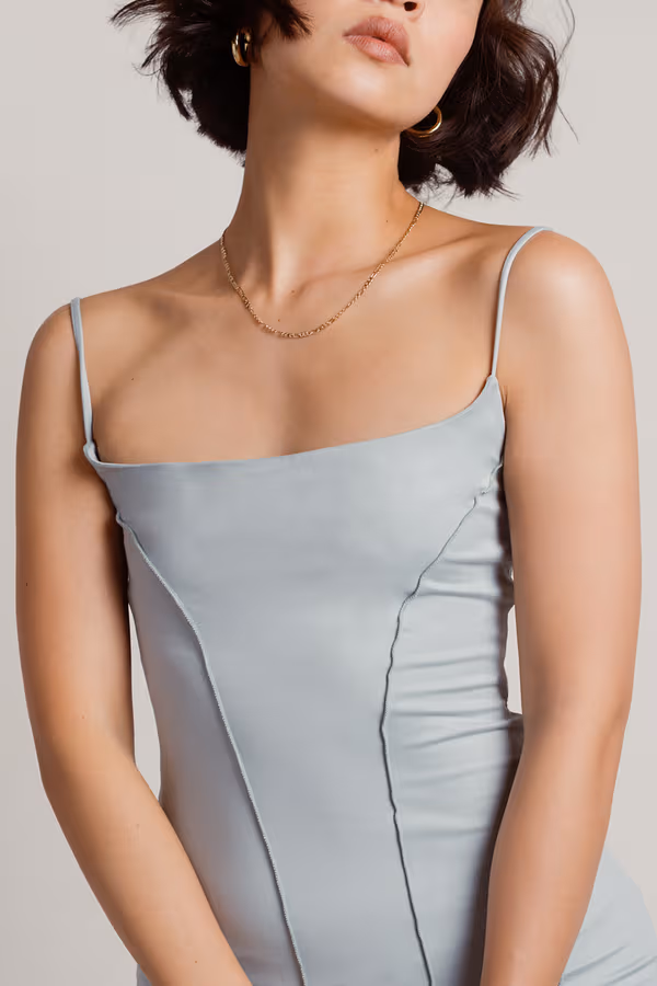 Just A Small Thing Exposed Stitch Bodycon Mini Dress - Gray