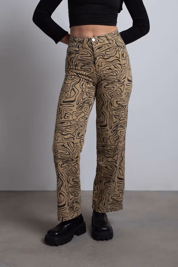 So Wavy Straight Leg Pants - Green Multi