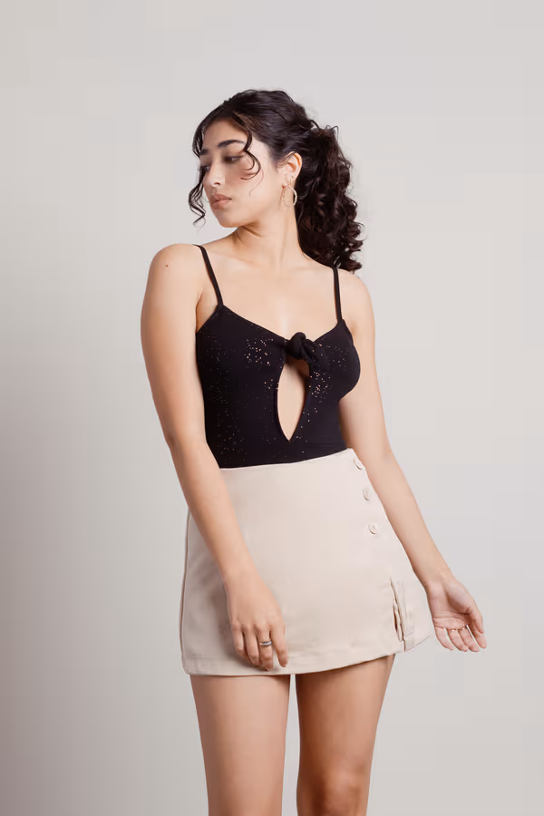 Let Me Shine Front Tie Bodysuit - Black