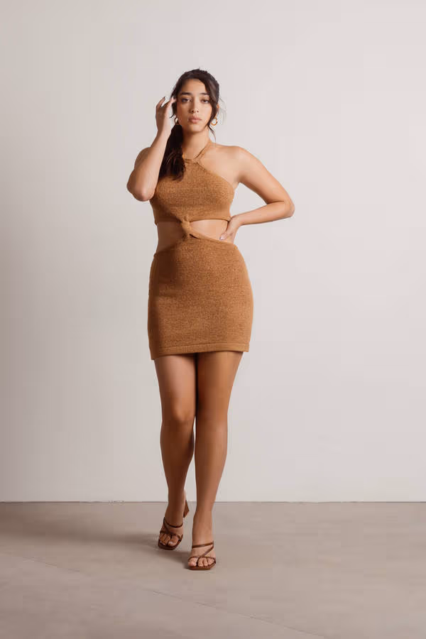 Just The Thing Cutout Bodycon Mini Dress - Brown