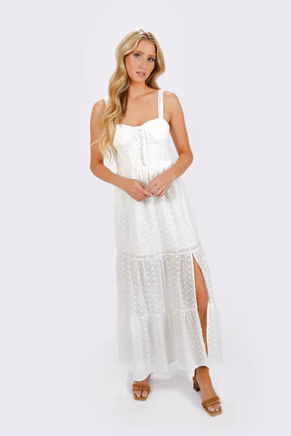 Jaylynn Eyelet Slit Maxi Dress - Off White