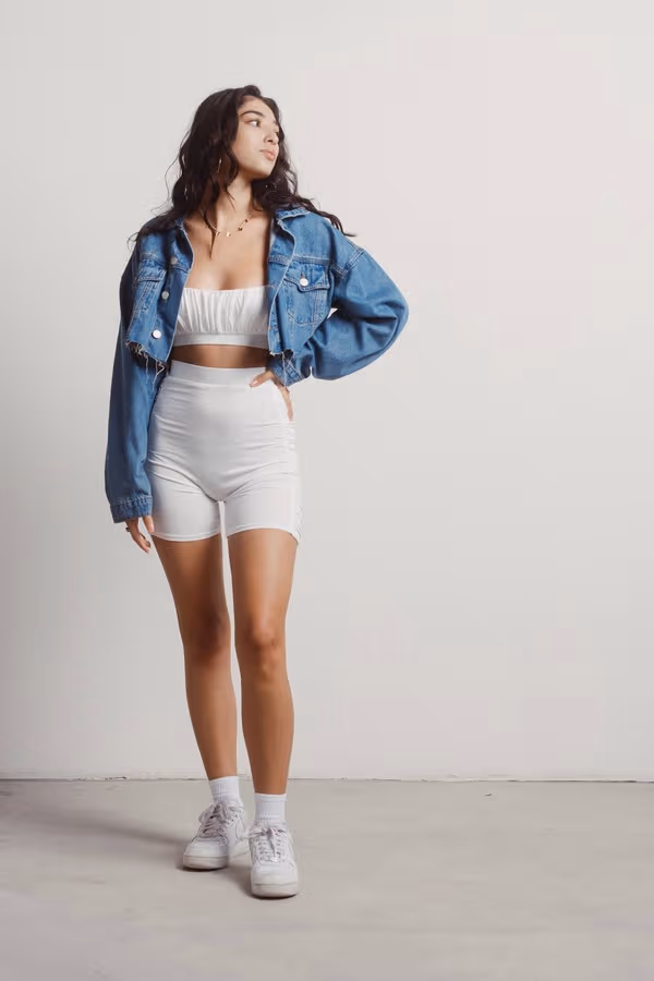 Claudia Crop Top and Biker Short Set - White