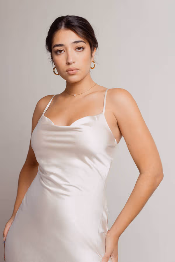 This Moment Satin Cowl Neck Maxi Dress - White