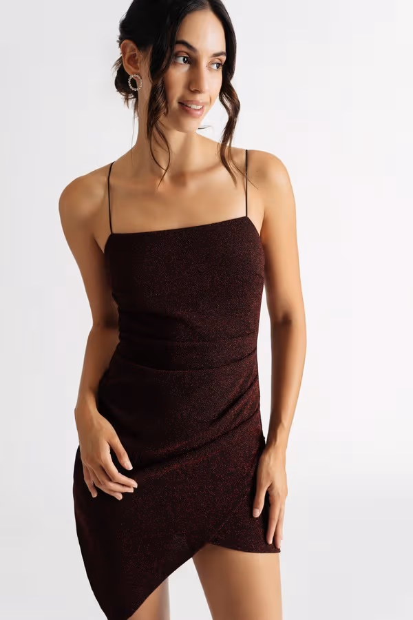 Keela Metallic Bodycon Mini Dress - Burgundy