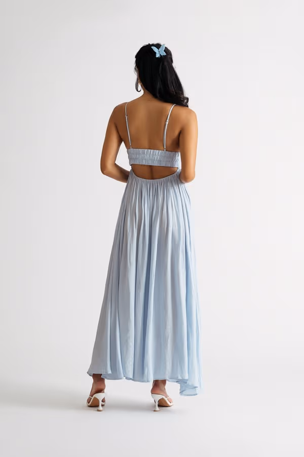 Celine Checkered Smocked Midi Dress - Blue