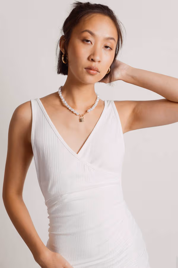 Bea Surplice Open Back Mini Dress - White