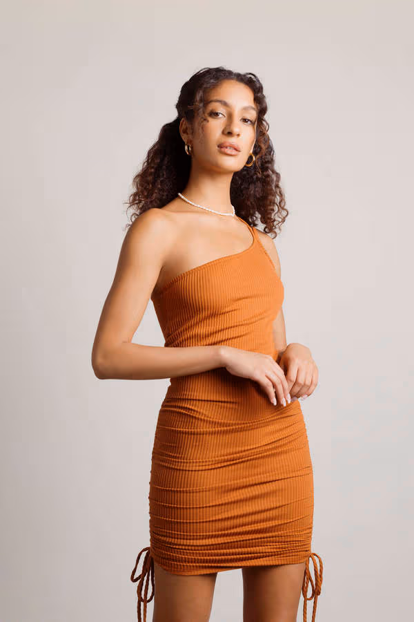 Already Told You Ruched One Shoulder Mini Dress - Olive