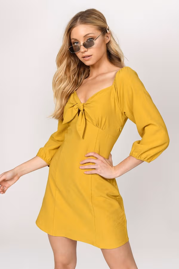 Missy Front Tie A-Line Mini Dress - Marigold