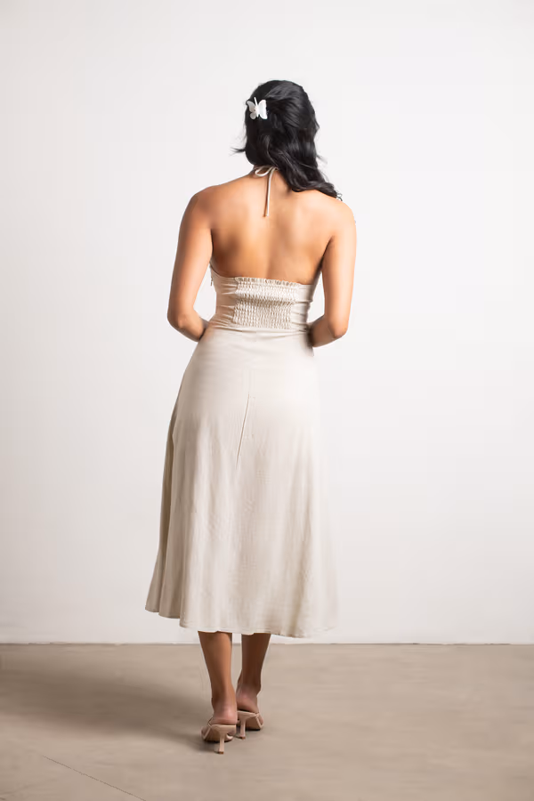 Maison Halter Slit Midi Dress - Oatmeal