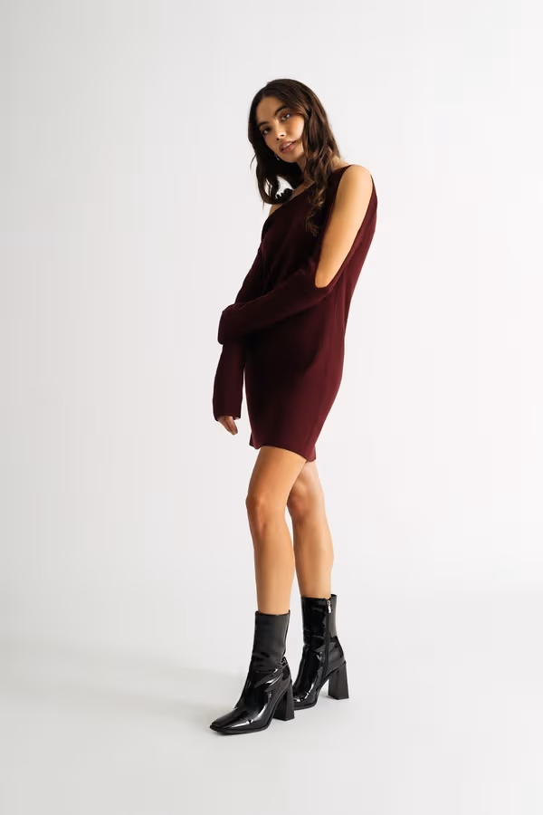Olivia One Side Sleeve Sweater Mini Dress - Black