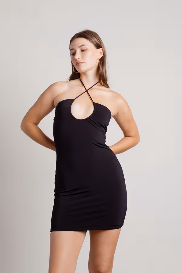 Mahalia Cross Halter Open Back Mini Dress - Green