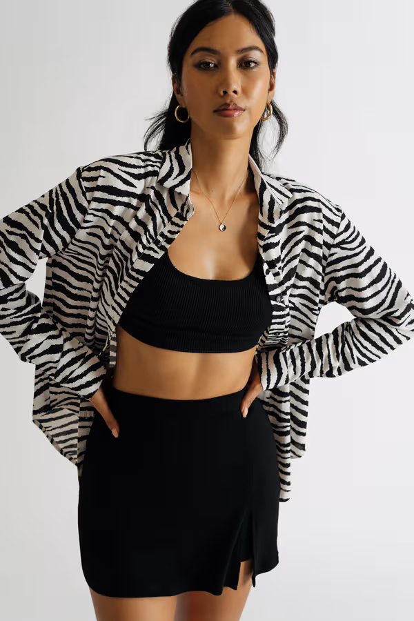 Extra Attention Zebra Print Blouse - Black & White