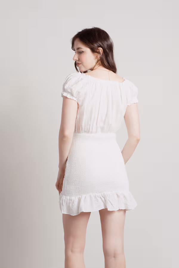 Hours Later Ruffle Smocked Mini Dress - Off White