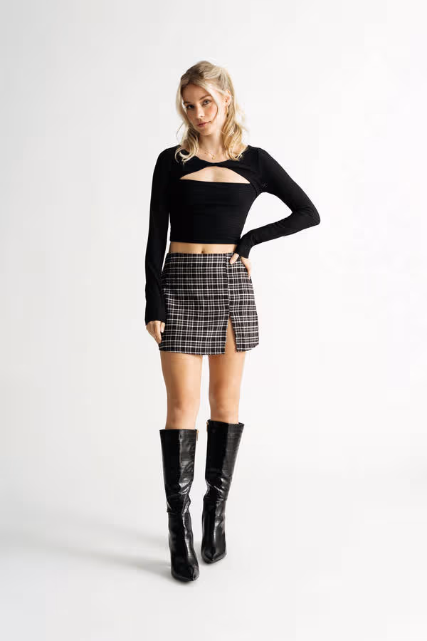 All Yours Black Twist Front Long Sleeve Crop Top