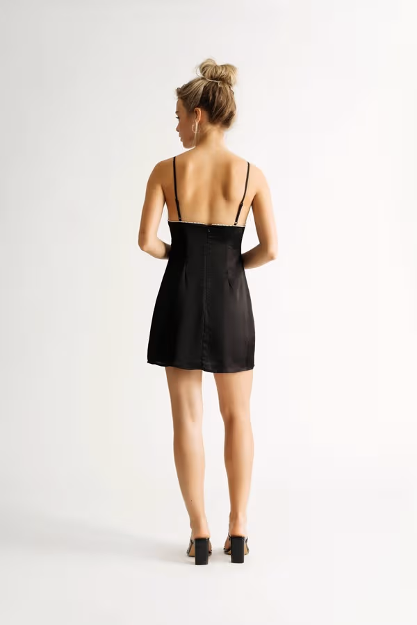 Nadeine Satin Slip Mini Dress - Black