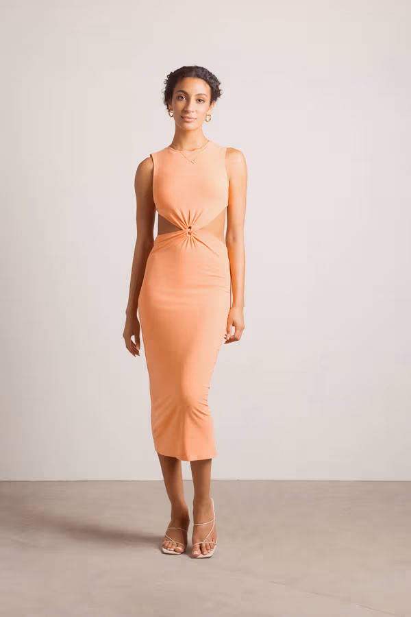 Call Me Up Cutout Bodycon Midi Dress - Coral
