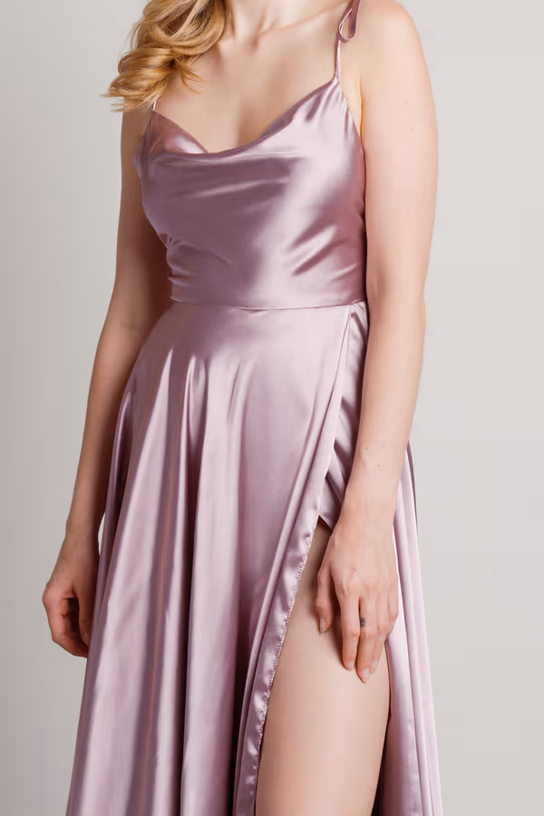 For The Drama Satin High Slit Maxi Dress - Sage