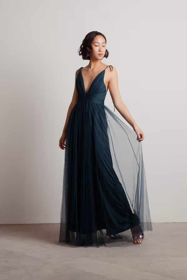 Slay The Night Deep V Double High Slit Maxi Dress - Black