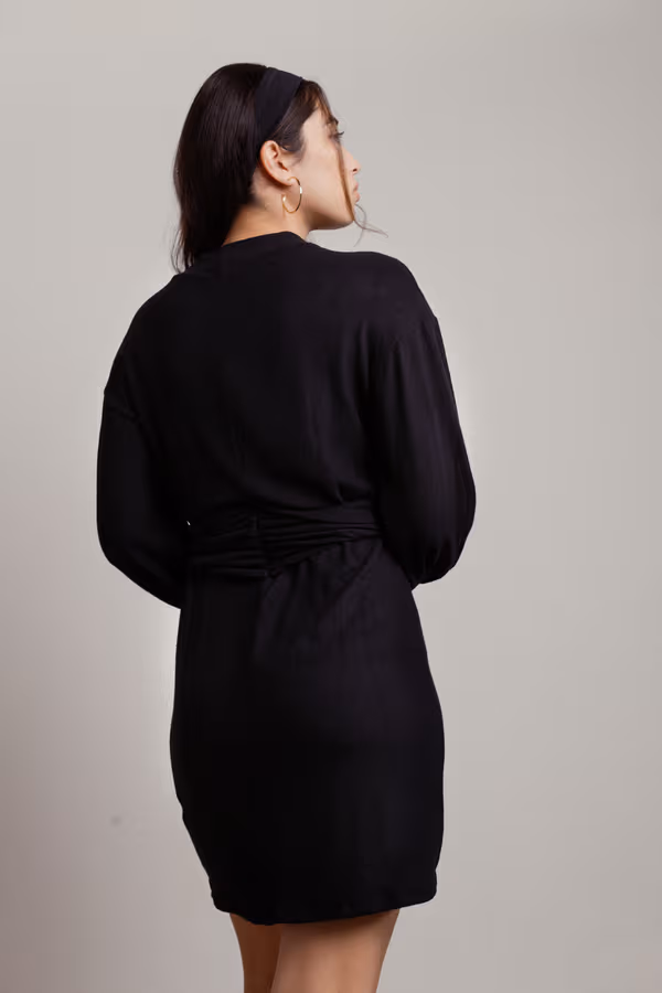 Monique Tie Knot Long Sleeve Mini Dress - Black