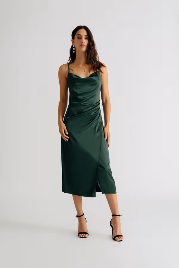 Emma Satin Cowl Neck Midi Dress - Purple