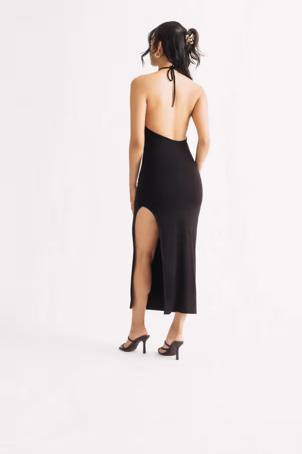 Alani Backless High Slit Midi Dress - Mocha