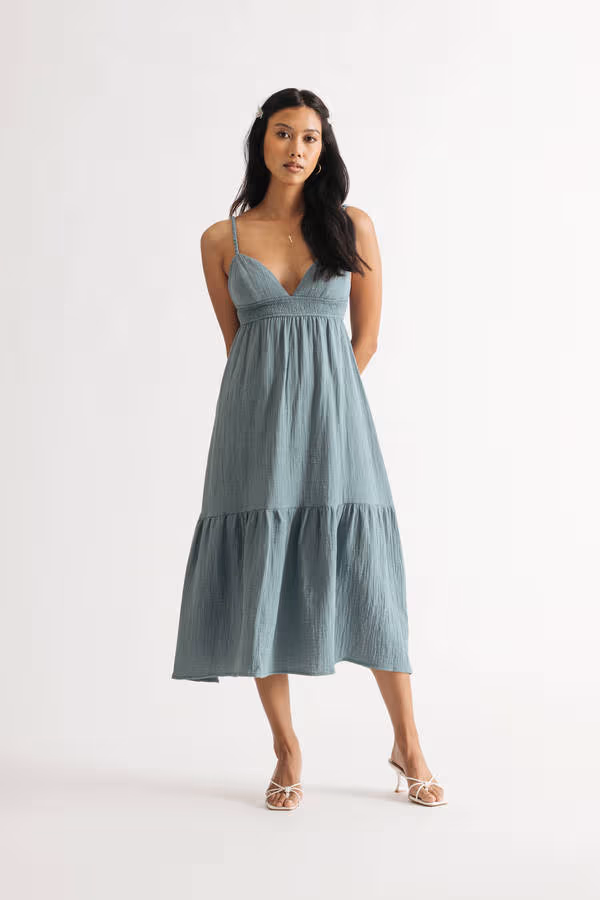 Loving Myself Blue Cotton Midi Dress