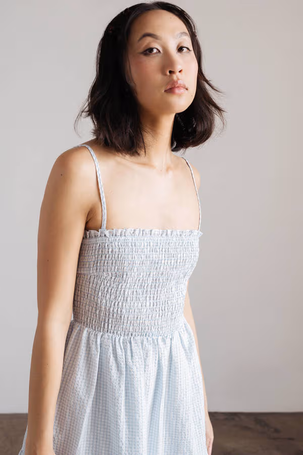 Leyla Smocked Tiered Midi Dress - Blue