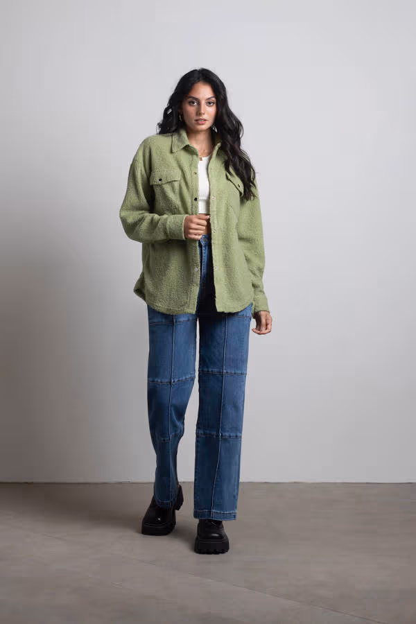 Lynette Button Up Shacket - Avocado