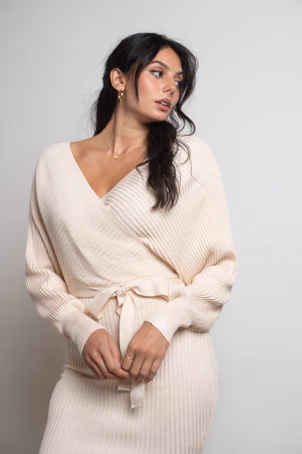 Rachael Wrap Sweater Mini Dress - Off White