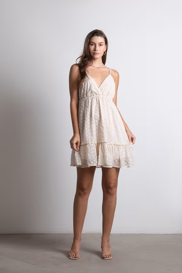 See The Sun Embroidered Floral Tiered Mini Dress - Cream