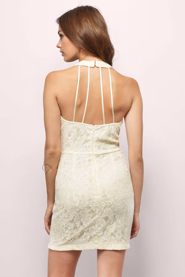 Sassy Lines Lace Open Back Mini Dress - Cream