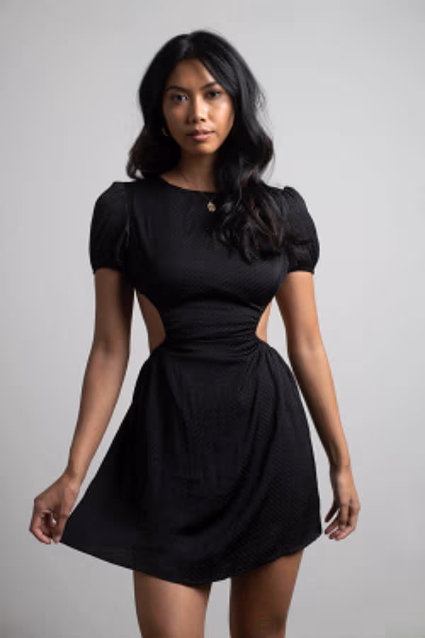 Make Up Your Mind Black Backless Mini Skater Dress