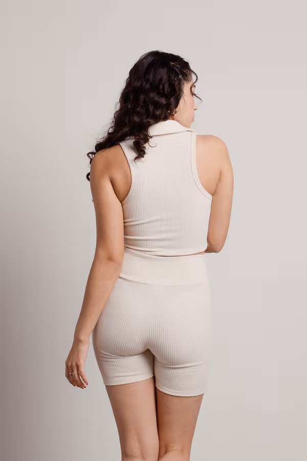As One Does Ribbed Crop Top and Short Set - Cream