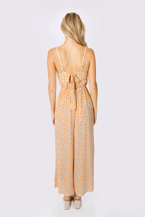 Falling In Love Back Tie Jumpsuit - Yellow White Multi