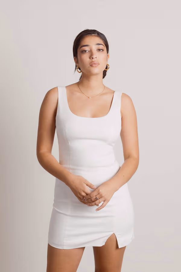 Cutting Gem White Slit Bodycon Mini Dress