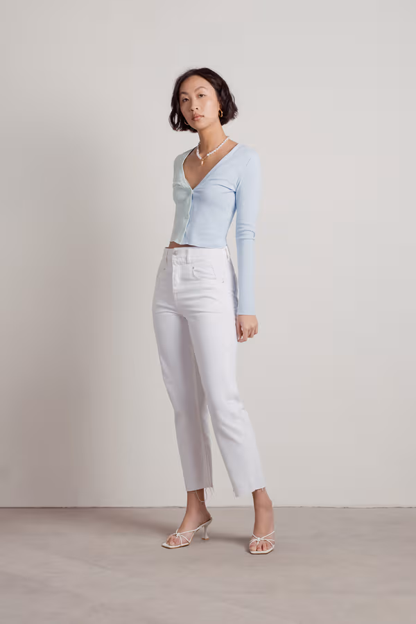 Half and Half Crop Cardigan - Mint-Blue