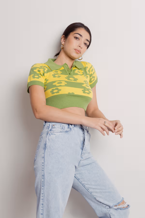 Cutie Field Crop Top - Green & Yellow