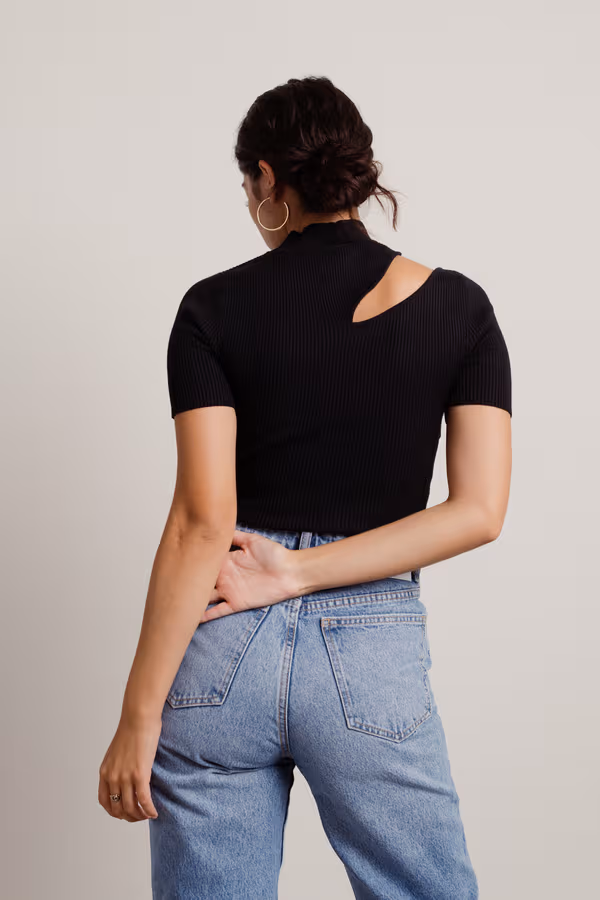 Alyah Cutout Sweater Top - Black
