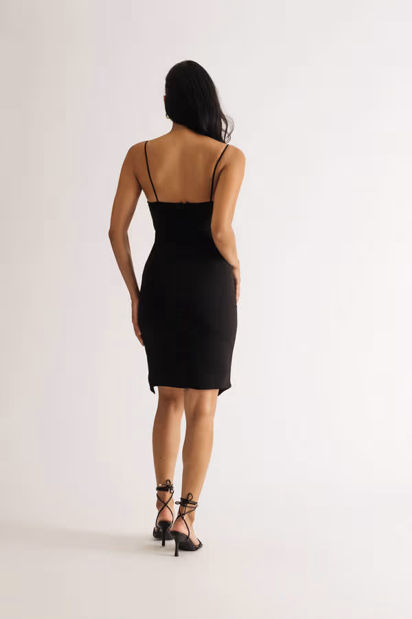 Here To Impress Black Slit Bodycon Midi Dress