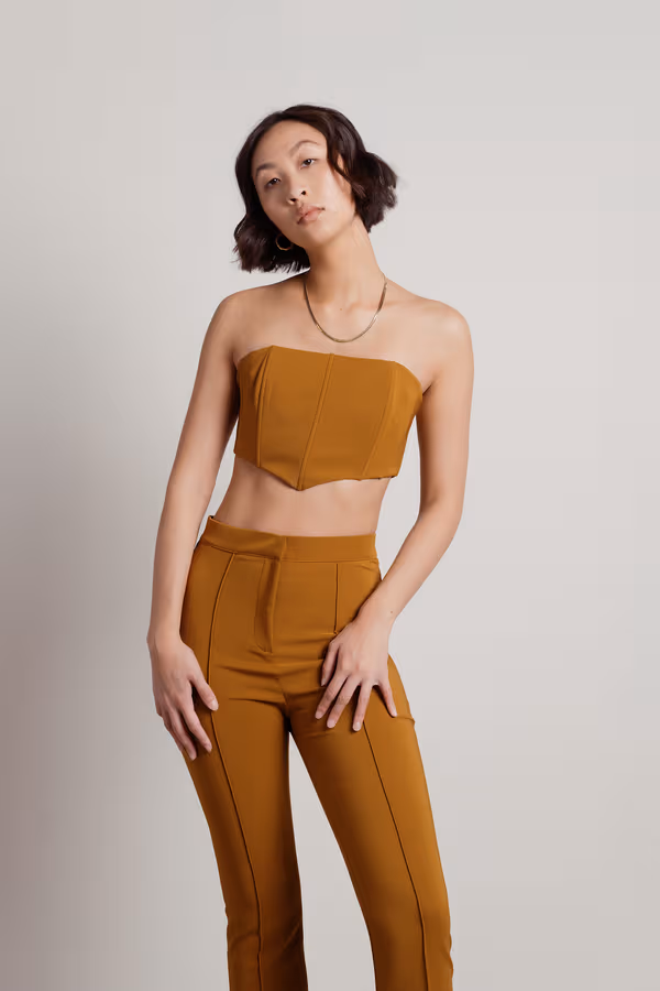 Cassandra Exposed Stitch Corset Top and Pants Set - Copper
