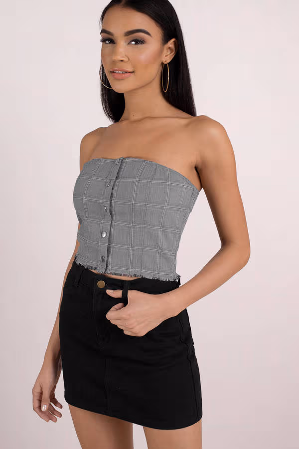 Honey Punch No Straps Attached Tube Top - Grey Multi